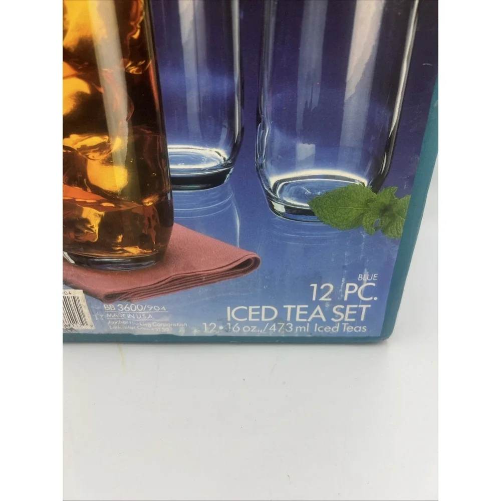 Anchor Hocking Newport Blue 12‎ Piece Iced Tea Glasses Set - Vintage New!